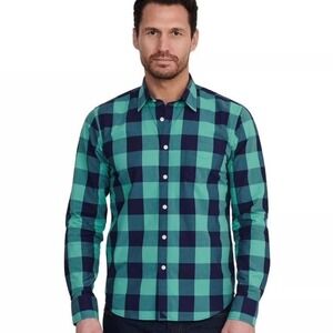 UNTUCKit Bonarda Green Navy Buffalo Plaid Long Sleeve Button Up Shirt Sz XL